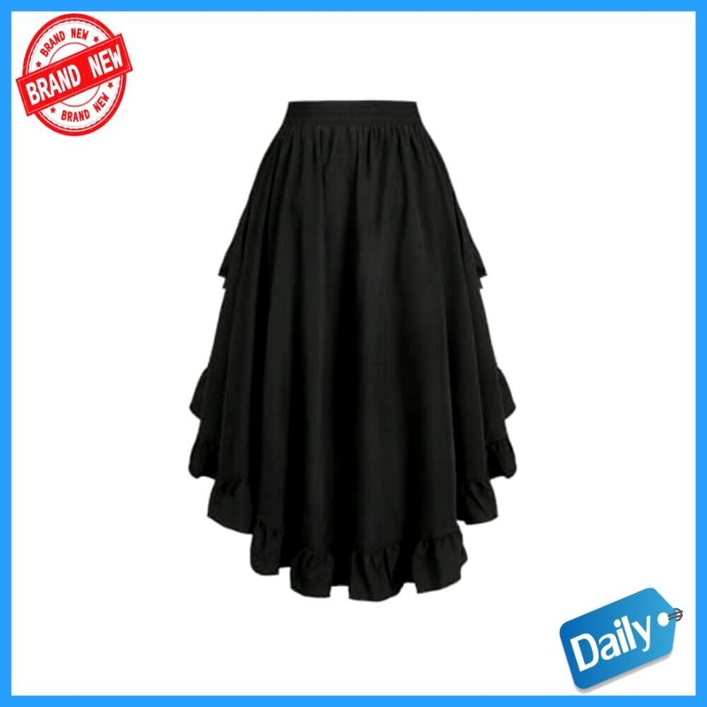 Plus Size Ruffle Midi Skirt Elastic Waist Asymmetrical Hem Summer - Picture 2 of 4